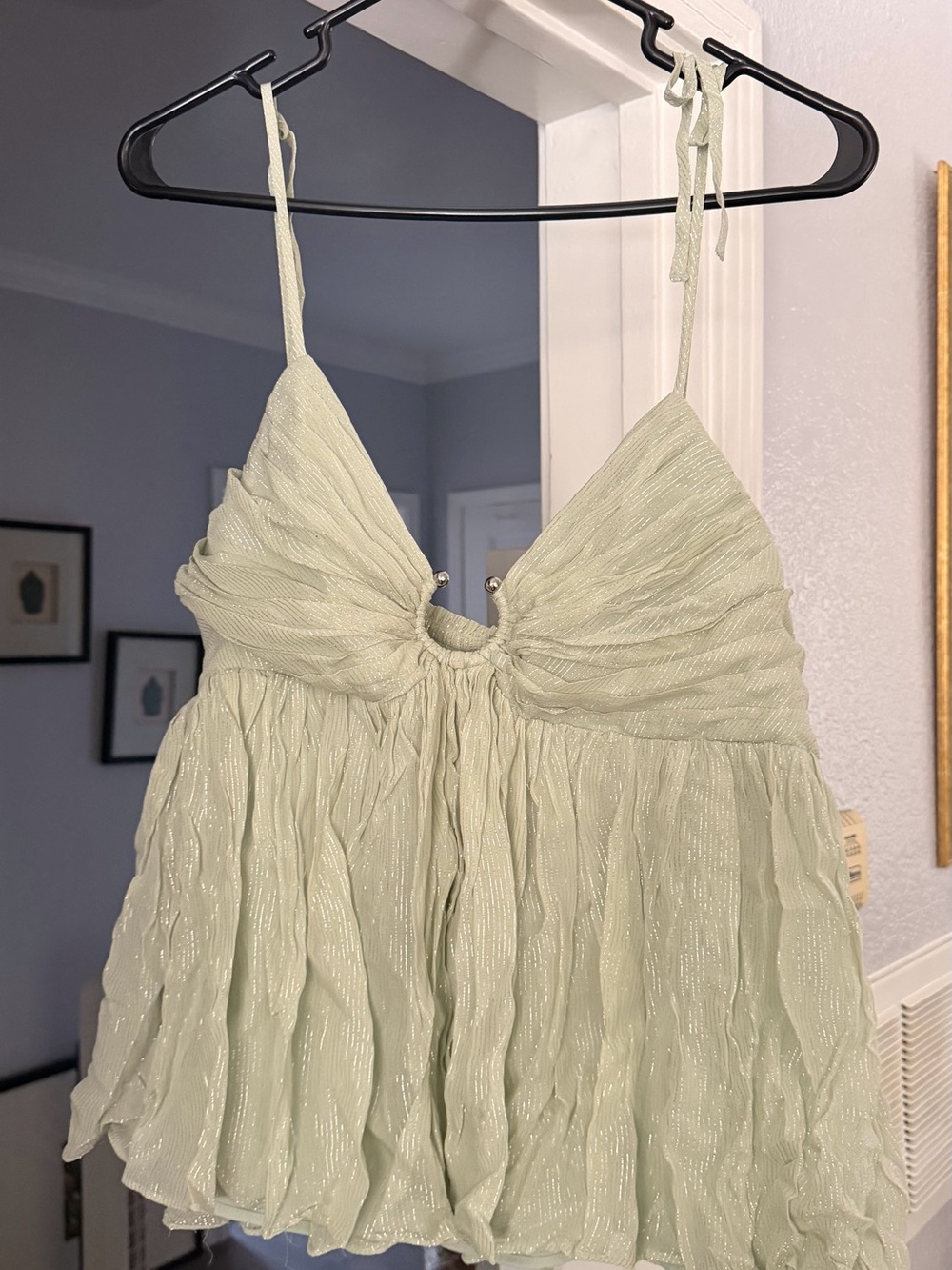 Parker Pale Green Shimmery Spaghetti Strap Tank Top